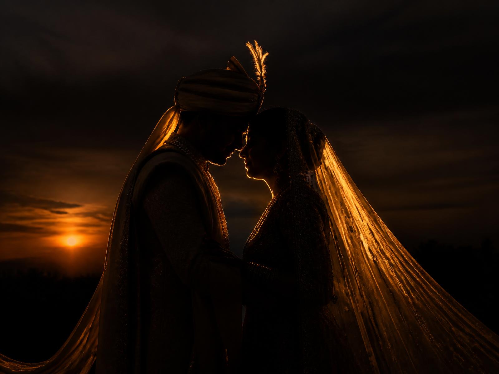 Bride and groom at golden hour photographed by LumoraBySR